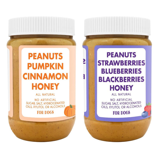 BUDDY BUDDER Bark Bistro Company, Superberry Snoot + Pumpkin Pup, Natural Dog Peanut Butter, Dog Treat, Made in USA (Set of 2, 17oz Jars)