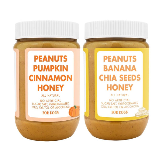 BUDDY BUDDER Barkin Banana + Pumpkin Pup, 100% All Natural Dog Peanut Butter, Peanut Butter Dog Treat, Made in USA (Set of 2 | 17oz ea)