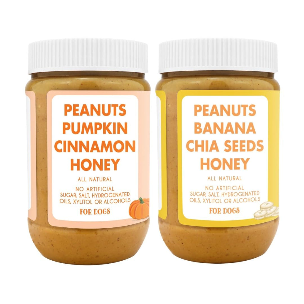 BUDDY BUDDER Barkin Banana + Pumpkin Pup, 100% All Natural Dog Peanut Butter, Peanut Butter Dog Treat, Made in USA (Set of 2 | 17oz ea)