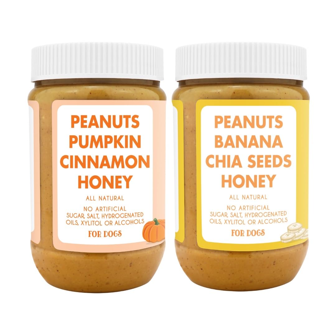 BUDDY BUDDER Barkin Banana + Pumpkin Pup, 100% All Natural Dog Peanut Butter, Peanut Butter Dog Treat, Made in USA (Set of 2 | 17oz ea)