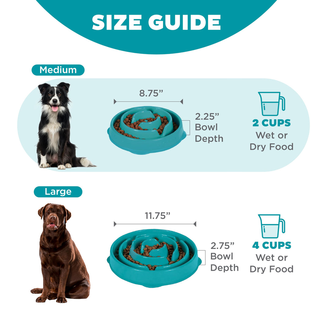 Outward Hound Fun Feeder Slo Bowl – Medium 2‑Cup Capacity, Slow Feeding, Small to Medium Dogs & Cats, Non-Slip, Turquoise, Drop Pattern