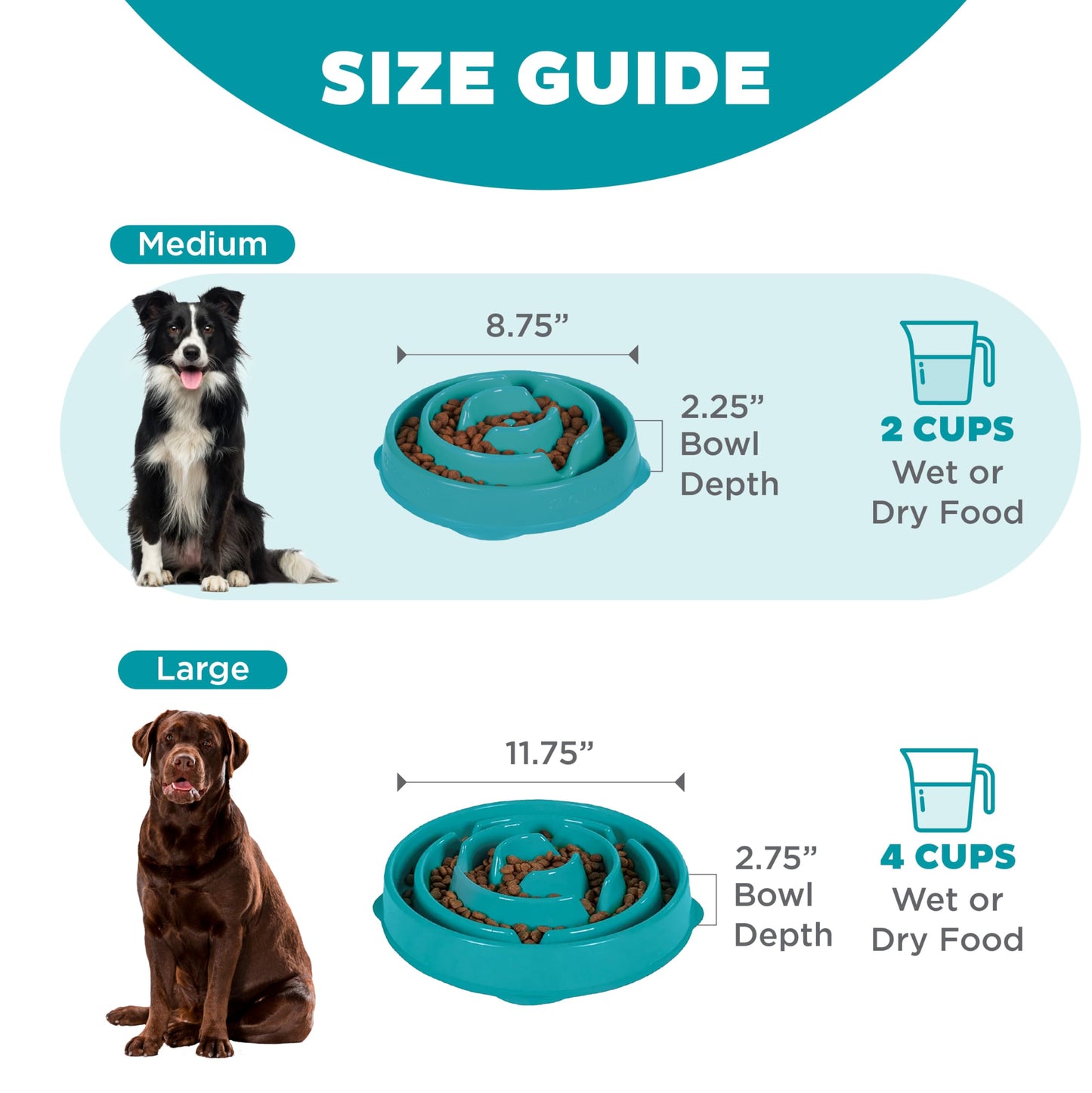 Outward Hound Fun Feeder Slo Bowl – Medium 2‑Cup Capacity, Slow Feeding, Small to Medium Dogs & Cats, Non-Slip, Turquoise, Drop Pattern