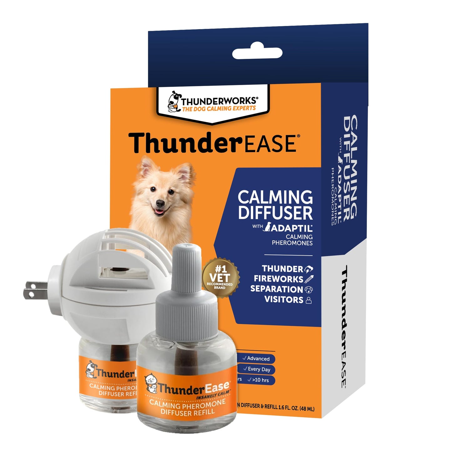 ThunderEase Dog Calming Pheromone Diffuser Kit | Powered by ADAPTIL | Vet Recommended to Relieve Separation Anxiety, Stress Barking & Chewing, and Fear of Fireworks & Thunderstorms (30 Day Supply)
