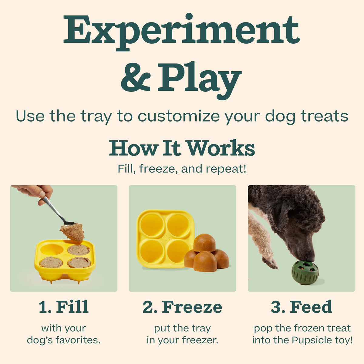 WOOF Starter Pack - Interactive Dog Ball Toy for Boredom - Dog Treat Molds Silicone - Chicken-Flavored Healthy Treats for Dogs - Pupsicle Doggy Enrichment Toy - for Large Pups - 25-75 lbs
