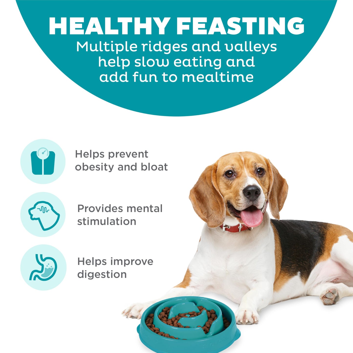 Outward Hound Fun Feeder Slo Bowl – Medium 2‑Cup Capacity, Slow Feeding, Small to Medium Dogs & Cats, Non-Slip, Turquoise, Drop Pattern