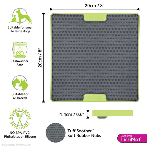 LickiMat Tuff, Heavy-Duty Soother, Dog Slow Feeder Lick Mat, Boredom Anxiety Reducer; Perfect for Food, Treats, Yogurt, or Peanut Butter, Fun Alternative to a Slow Feed Dog Bowl, Green