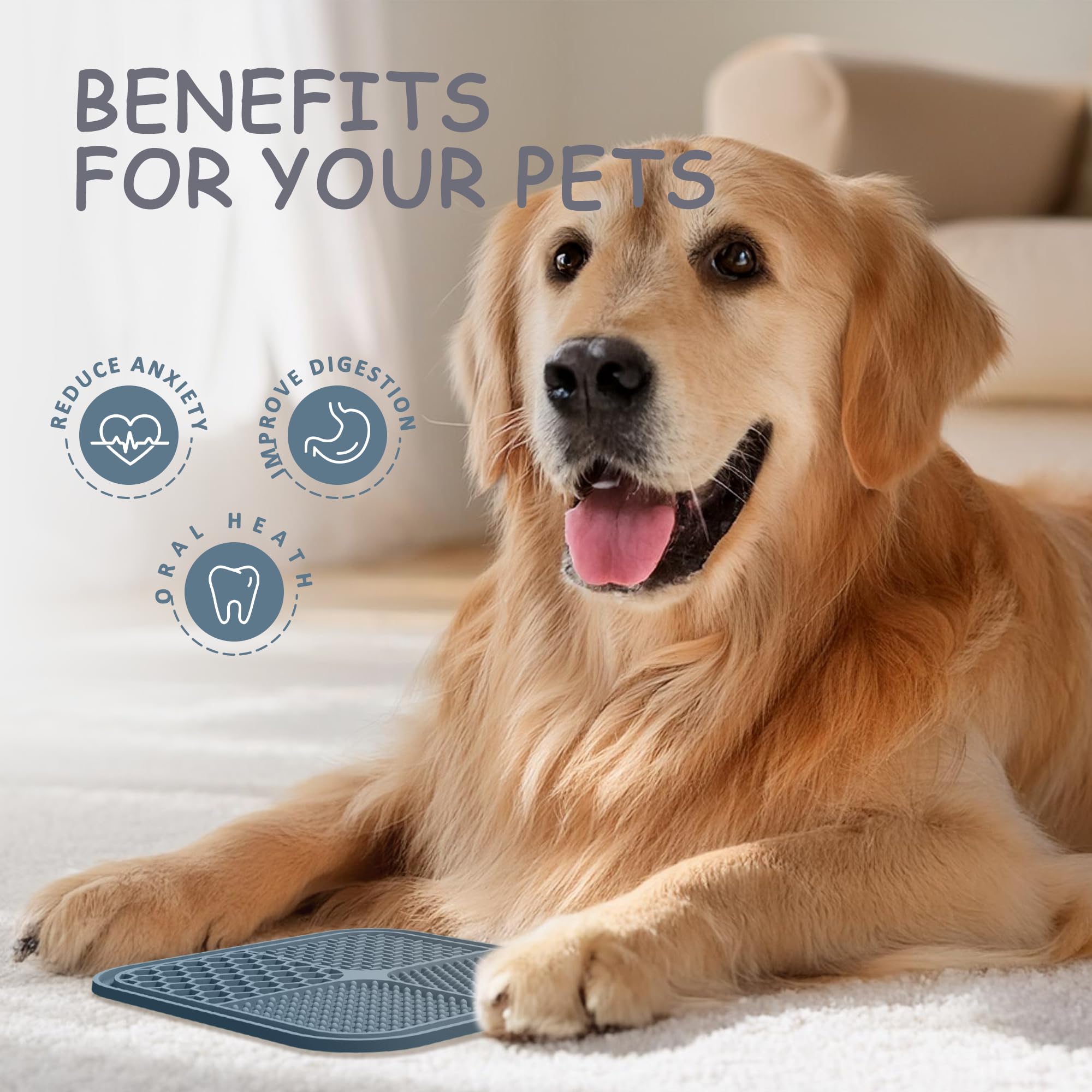 ChefAide 2 Pack Lick Mat for Dogs,Cats,Upgraded 8.5×8.5 inches Licking Mats with Suction Cups,Slow Feeder Licking Pad for Anxiety Relief and Boredom Reducer,Suitable for Dog Training Set 3
