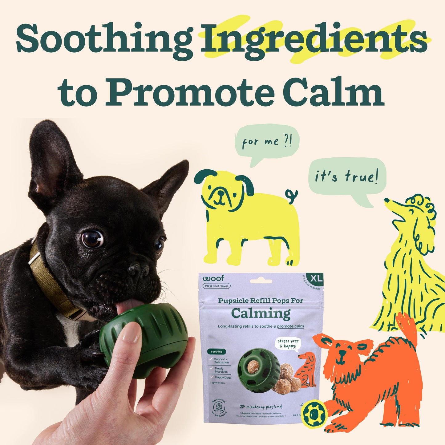 WOOF Pupsicle Refill Pops for Calming - Long-Lasting Refills for the Pupsicle Toy to Promote Calm - Calming Dog Treats - Magnesium for Dogs- XL Pops - 5 Count